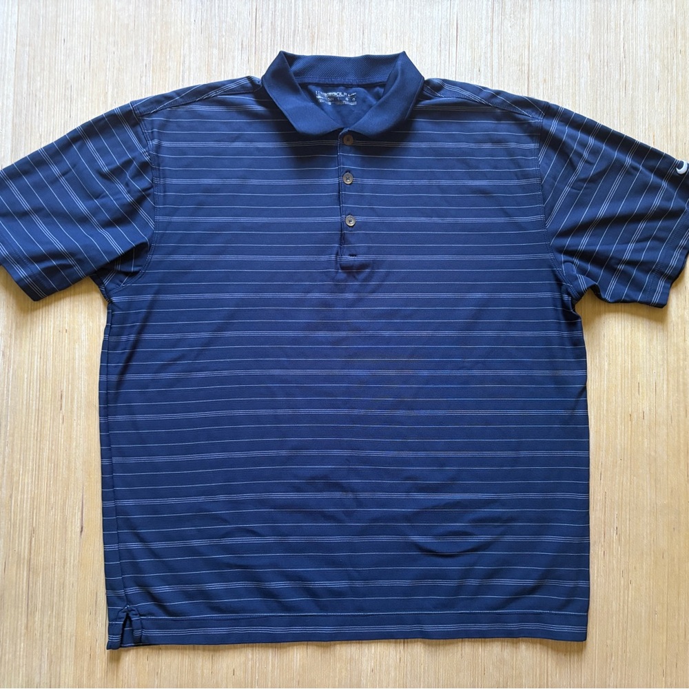 NIKE Fit-Dry Short Sleeve Polo Golf Shirt Men's Size Large Blue Striped Collared
